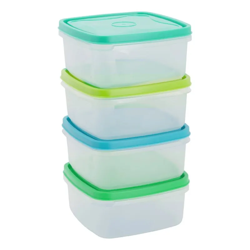 Xenos Bewaardozen-Vershoudbakjes van plastic - 0.9 liter - set van 4