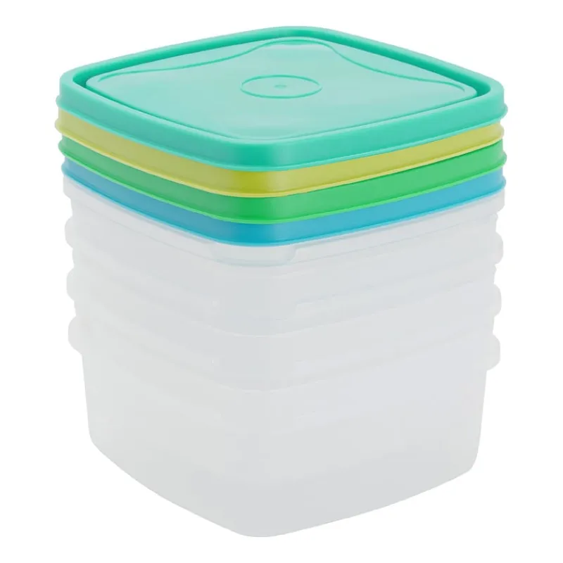 Xenos Bewaardozen-Vershoudbakjes van plastic - 0.9 liter - set van 4