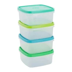 Xenos Bewaardozen-Vershoudbakjes van plastic - 250 ml - set van 4
