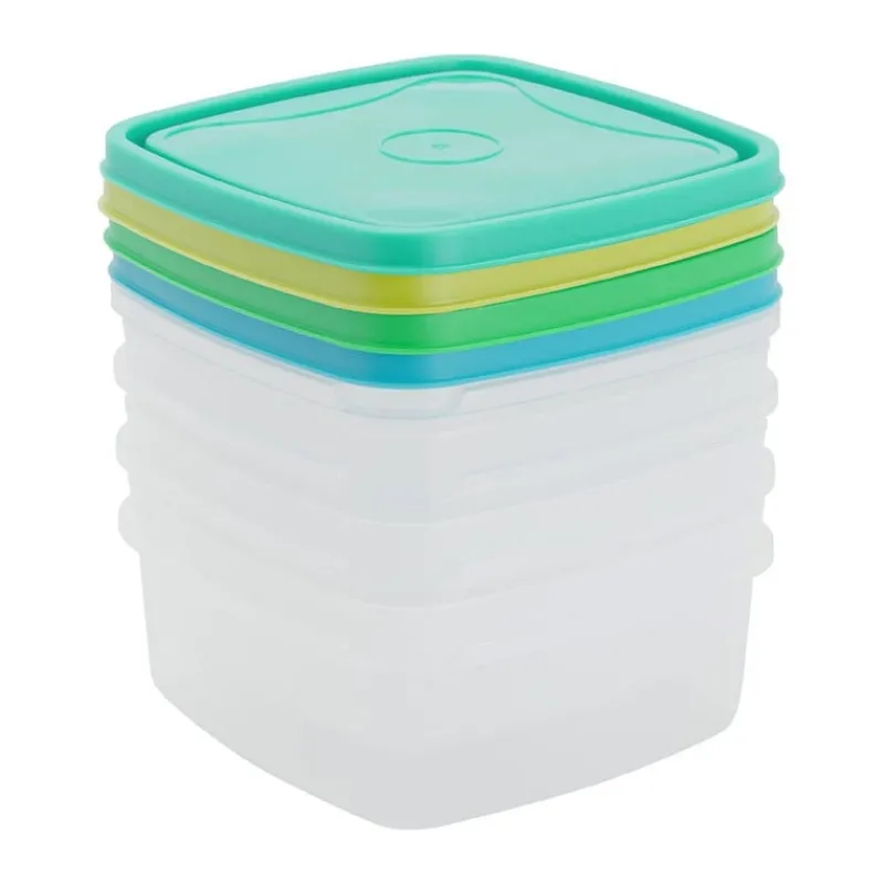 Xenos Bewaardozen-Vershoudbakjes van plastic - 250 ml - set van 4