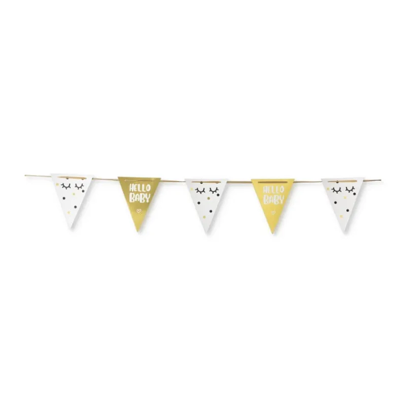 Xenos Babyshower-Vlaggenlijn wink - wit/goud - 5 meter