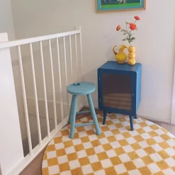 Xenos Vloerkleden-Vloerkleed checks - geel/wit - ø120 cm