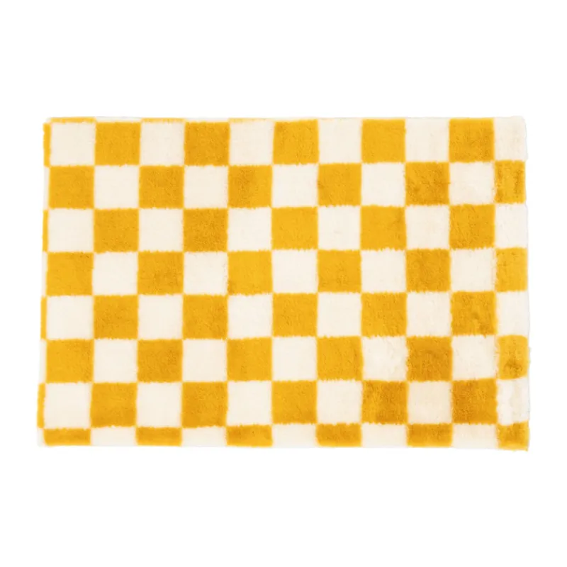 Xenos Vloerkleden-Vloerkleed checks - geel/wit - 60x90 cm