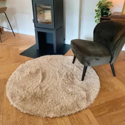 Xenos Vloerkleden-Vloerkleed fluffy rond - bruin - ø120 cm
