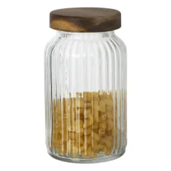 Xenos Voorraadpotten-Voorraadpot ribbel met acacia deksel - ø11x20 cm