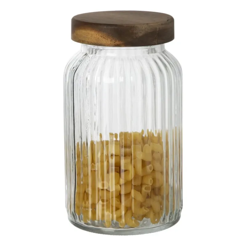Xenos Voorraadpotten-Voorraadpot ribbel met acacia deksel - ø11x20 cm