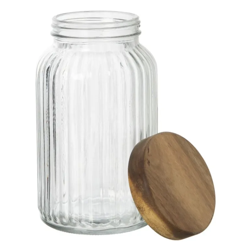 Xenos Voorraadpotten-Voorraadpot ribbel met acacia deksel - ø11x20 cm