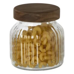 Xenos Voorraadpotten-Voorraadpot ribbel met acacia deksel - ø11x12 cm