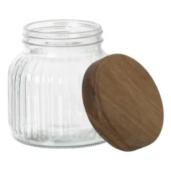 Xenos Voorraadpotten-Voorraadpot ribbel met acacia deksel - ø11x12 cm