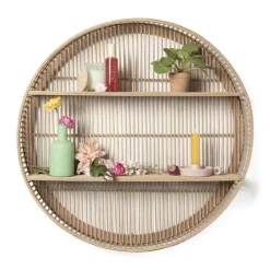 Xenos Wandkasten|Wandkasten-Wandkastje bamboe rond - ø75x12.5 cm