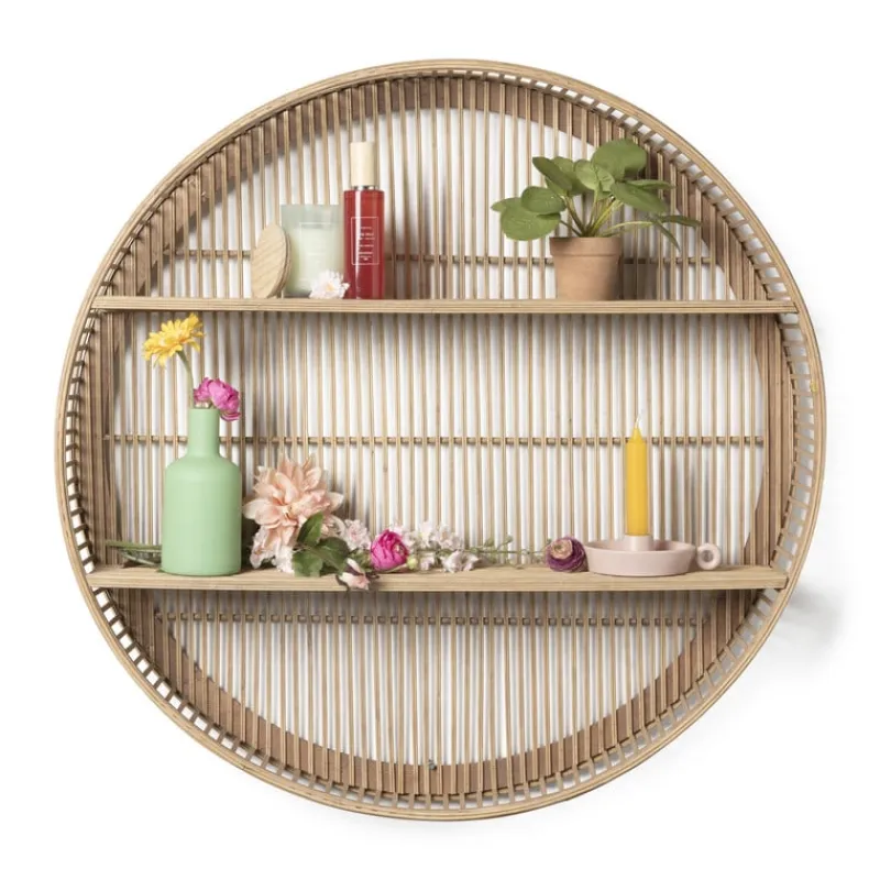 Xenos Wandkasten|Wandkasten-Wandkastje bamboe rond - ø75x12.5 cm