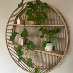 Xenos Wandkasten|Wandkasten-Wandkastje bamboe rond - ø75x12.5 cm