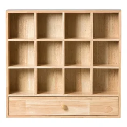 Xenos Kerstcadeaus|Vakkenkasten-Wandkastje voor mokken met lade - bruin - 53x50x10 cm