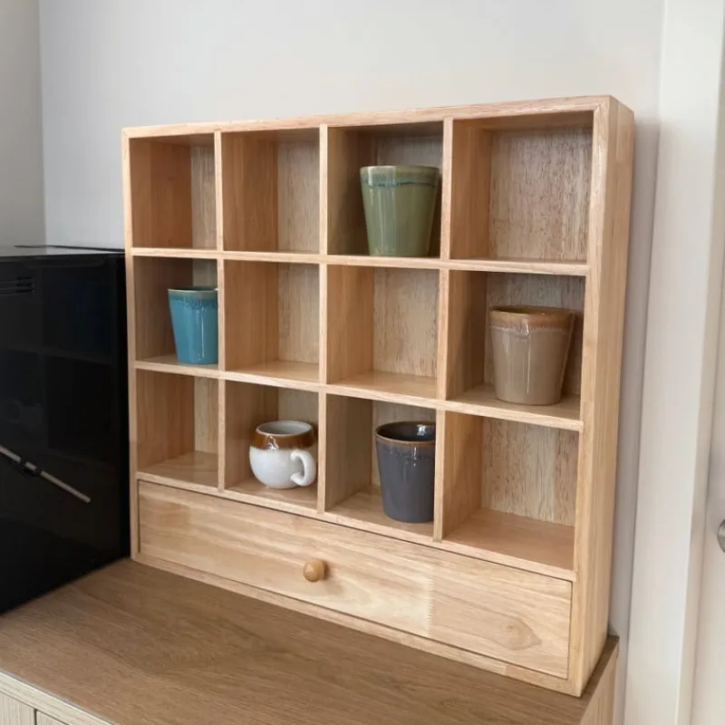 Xenos Kerstcadeaus|Vakkenkasten-Wandkastje voor mokken met lade - bruin - 53x50x10 cm