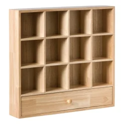 Xenos Kerstcadeaus|Vakkenkasten-Wandkastje voor mokken met lade - bruin - 53x50x10 cm