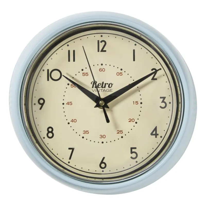 Xenos Klokken-Wandklok retro - lichtblauw - Ø24x6.5 cm