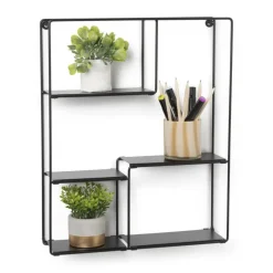 Xenos Kerstcadeaus|Wandkasten-Wandrek met vakken Quin - zwart - 50x40x11.5 cm