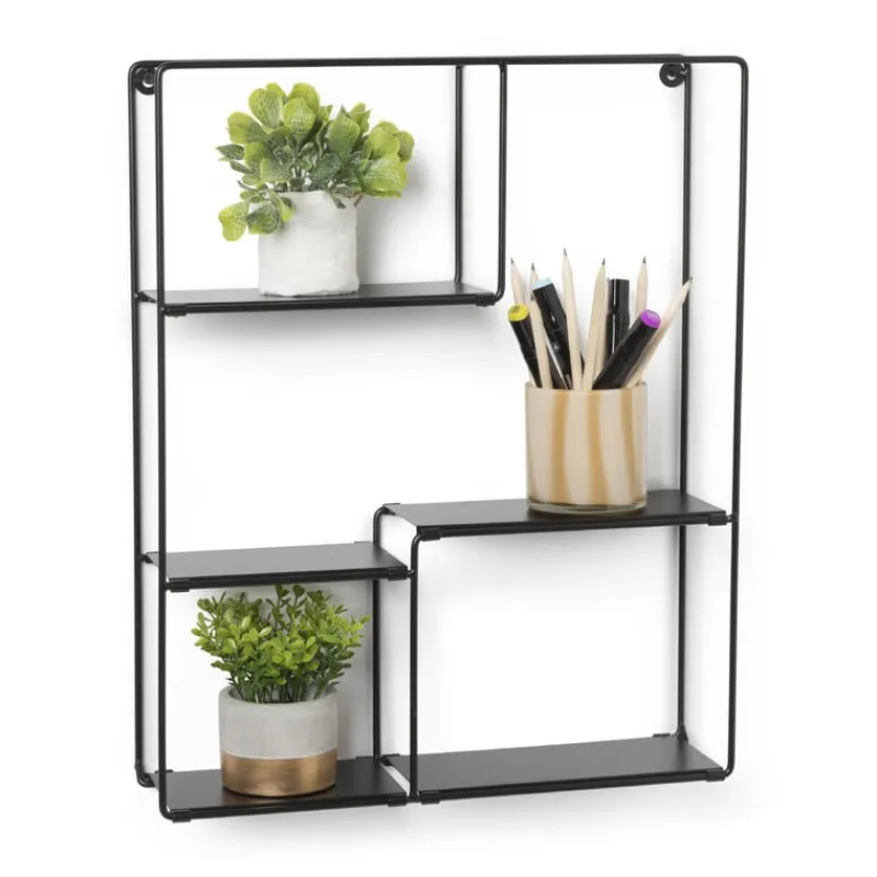 Xenos Kerstcadeaus|Wandkasten-Wandrek met vakken Quin - zwart - 50x40x11.5 cm