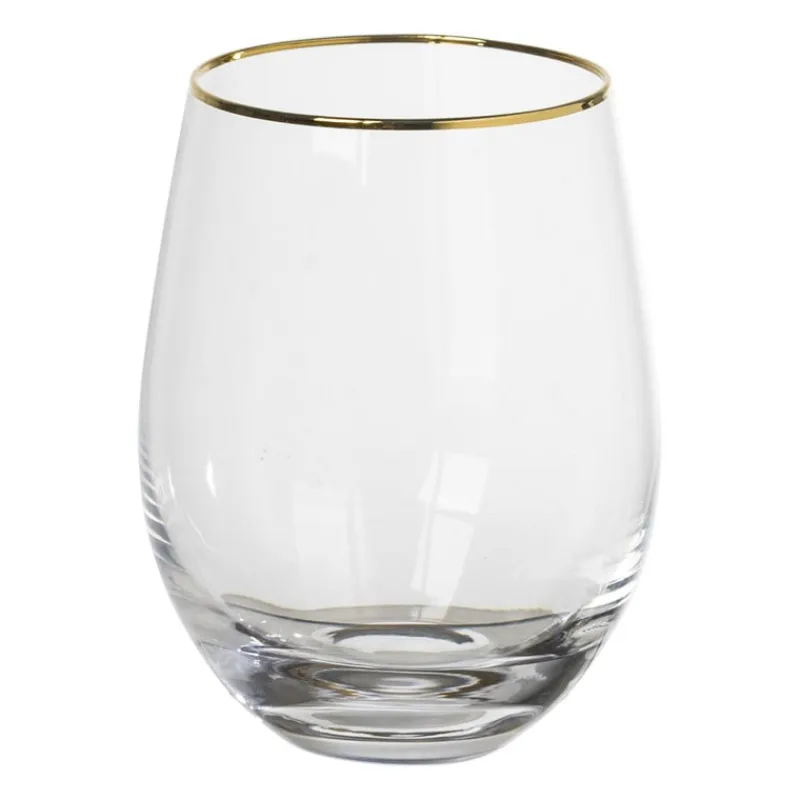 Xenos Waterglazen-Waterglas gouden rand - transparant - 450 ml