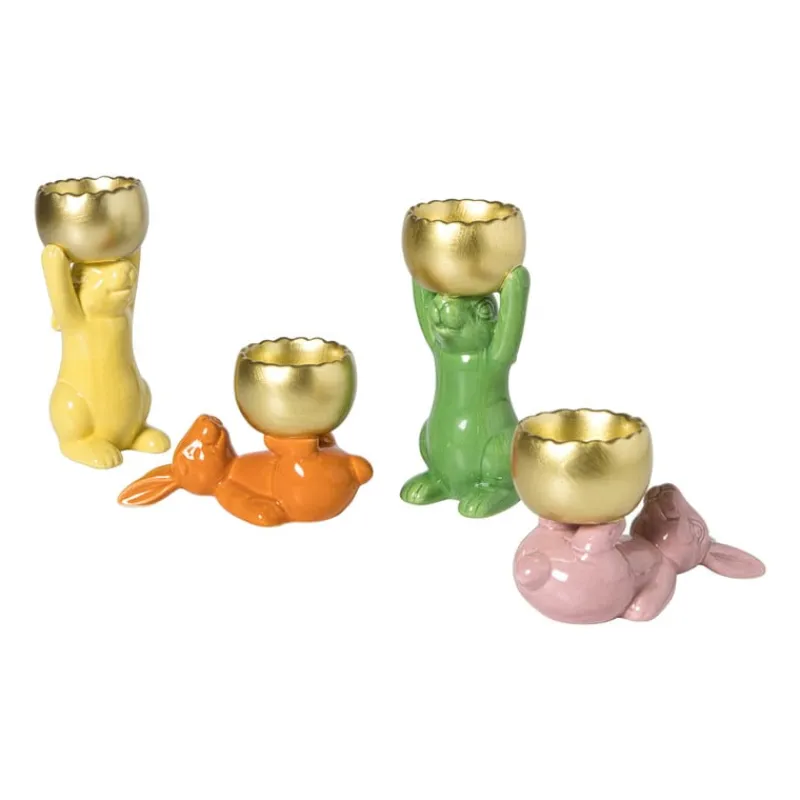 Xenos Waxinelichthouders-Waxinelichthouder haas - groen/goudkleurig - 8.5x13x6.5 cm