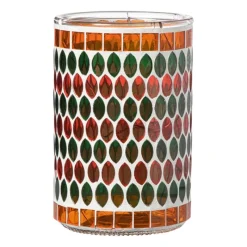 Xenos Waxinelichthouders-Waxinelichthouder mozaïek - oranje/groen - ø10x15 cm