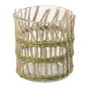 Xenos Waxinelichthouders-Waxinelichthouder riet - groen - ø8x9 cm