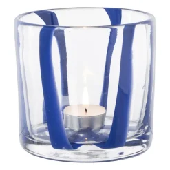 Xenos Waxinelichthouders-Waxinelichthouder streep - blauw - ø10x10 cm