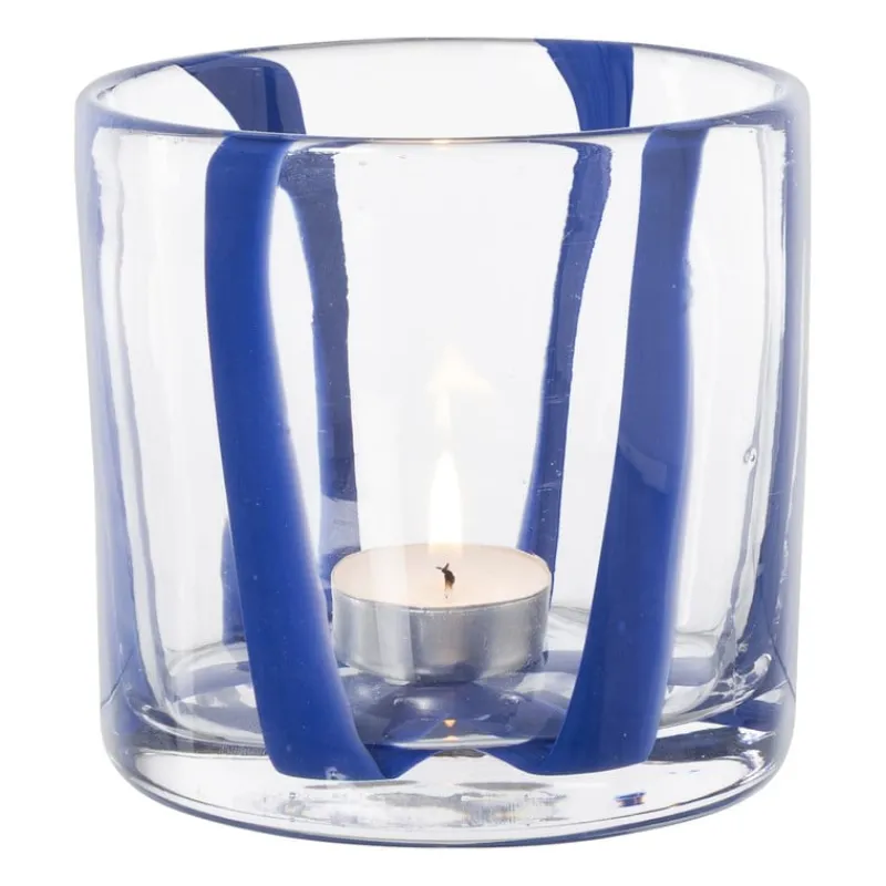 Xenos Waxinelichthouders-Waxinelichthouder streep - blauw - ø10x10 cm
