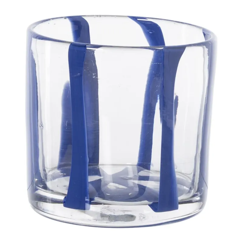 Xenos Waxinelichthouders-Waxinelichthouder streep - blauw - ø10x10 cm