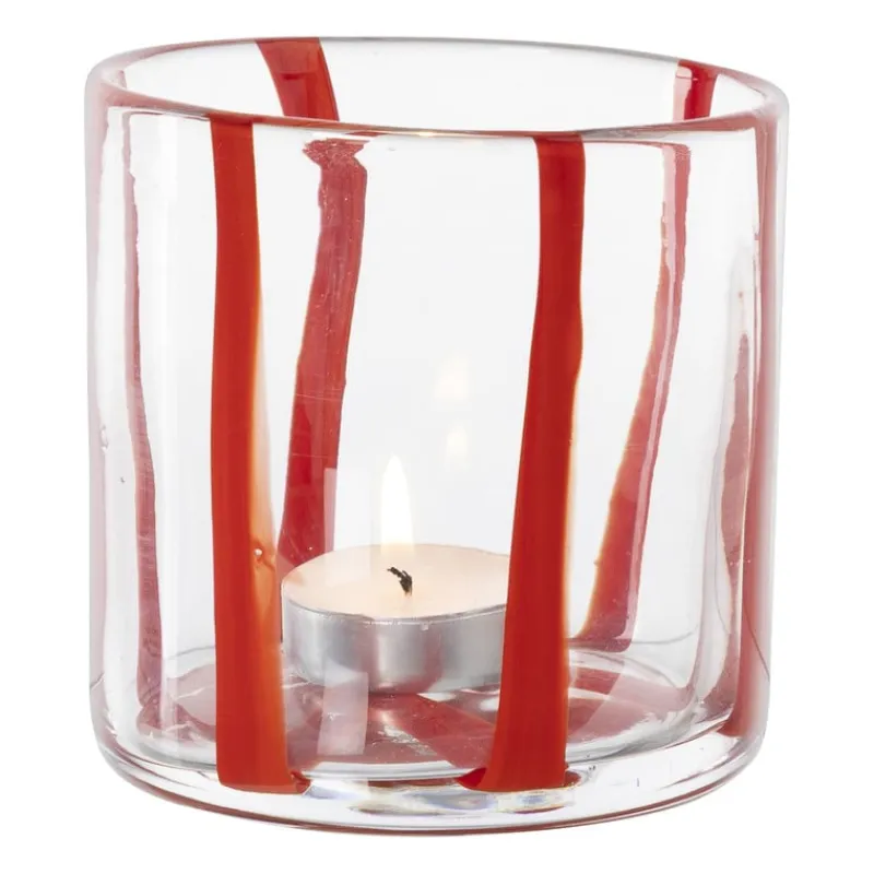 Xenos Waxinelichthouders-Waxinelichthouder streep - rood - ø10x10 cm