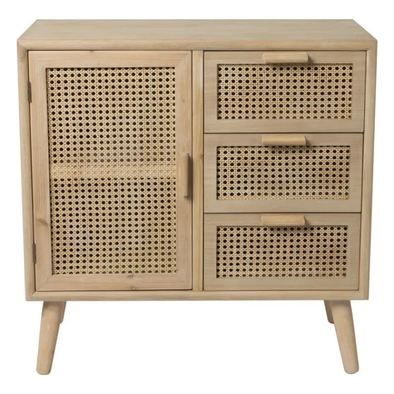 Xenos Dressoir|Ladekasten-Webbing Java kast met 1 deur en 3 laden - 75x74.5x35 cm