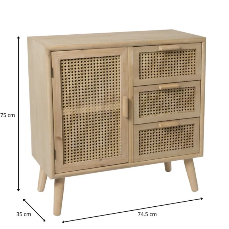 Xenos Dressoir|Ladekasten-Webbing Java kast met 1 deur en 3 laden - 75x74.5x35 cm