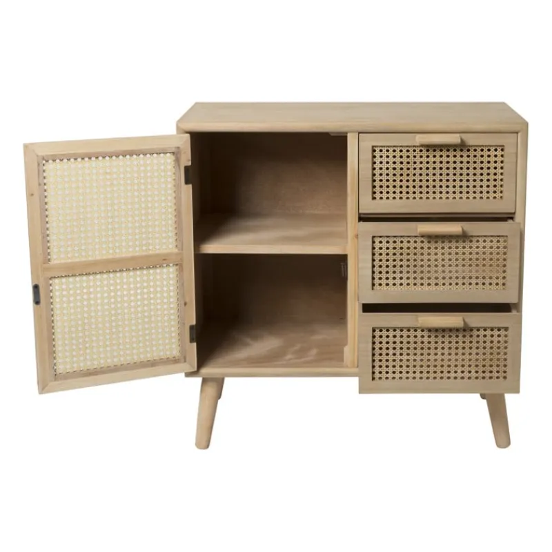 Xenos Dressoir|Ladekasten-Webbing Java kast met 1 deur en 3 laden - 75x74.5x35 cm