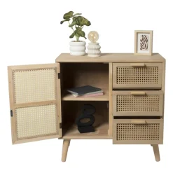 Xenos Dressoir|Ladekasten-Webbing Java kast met 1 deur en 3 laden - 75x74.5x35 cm