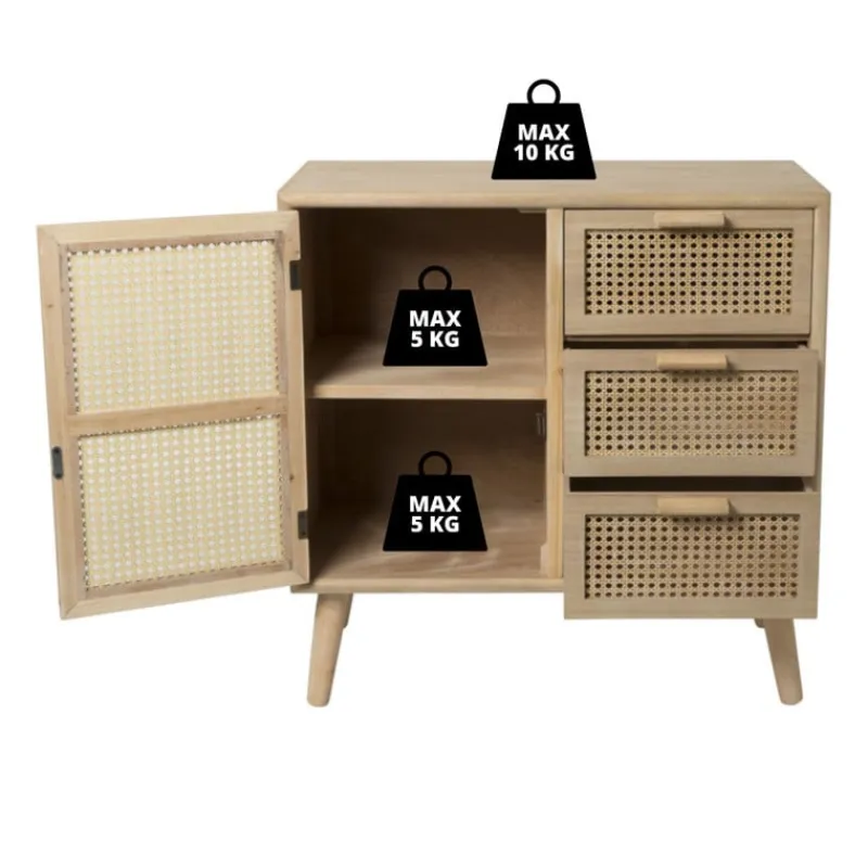 Xenos Dressoir|Ladekasten-Webbing Java kast met 1 deur en 3 laden - 75x74.5x35 cm