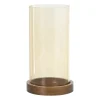 Xenos Lantaarns-Windlicht glas en hout groot - beige/bruin - ø12x25 cm