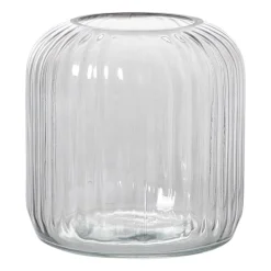 Xenos Waxinelichthouders-Windlicht ribbel middel - grijs - ø17.7x17.7 cm