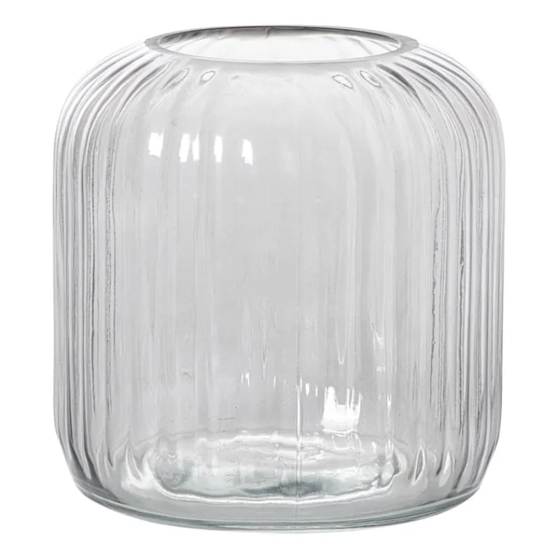 Xenos Waxinelichthouders-Windlicht ribbel middel - grijs - ø17.7x17.7 cm