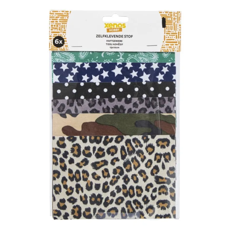 Xenos Knutselspullen-Zelfklevende stof prints - multikleur - set van 6